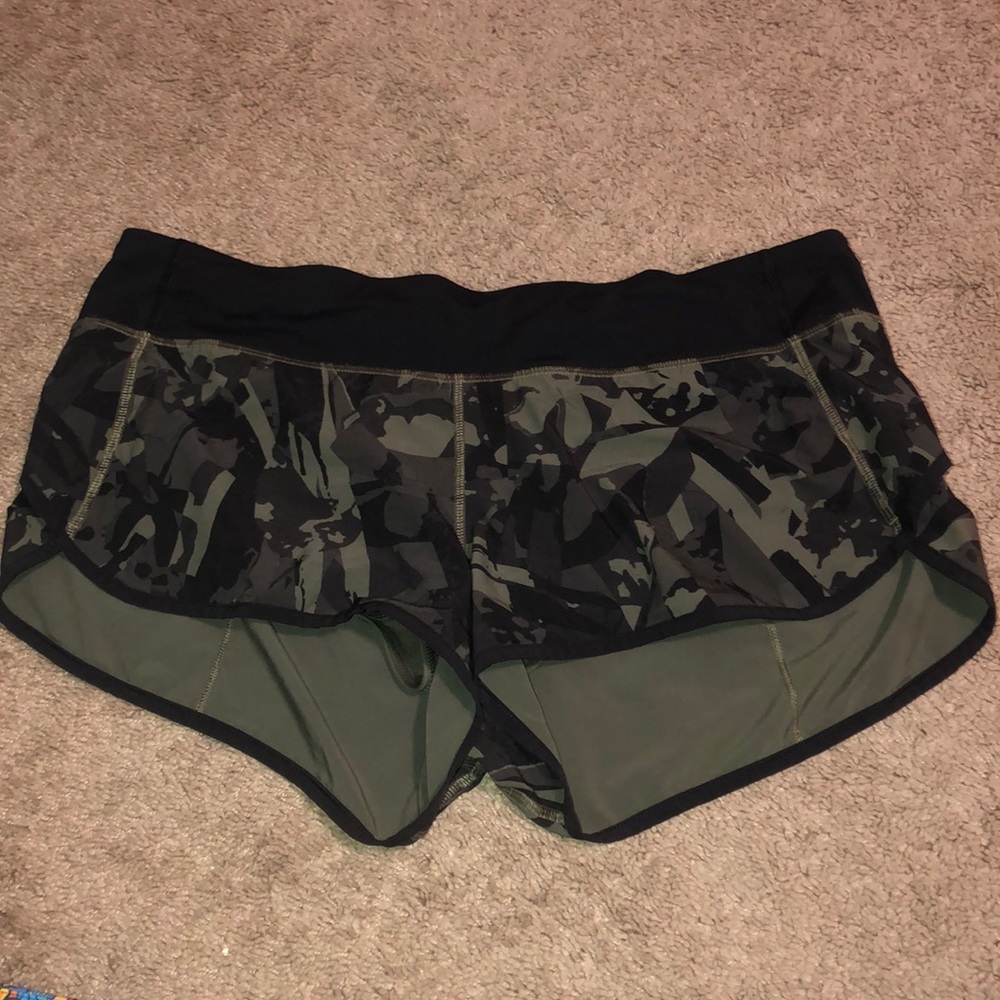 Camo Green Lululemon Speed Shorts 10